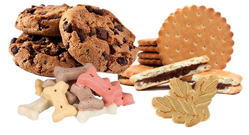 Biscuits secs, enrobés, sandwichs, cookies, pet food